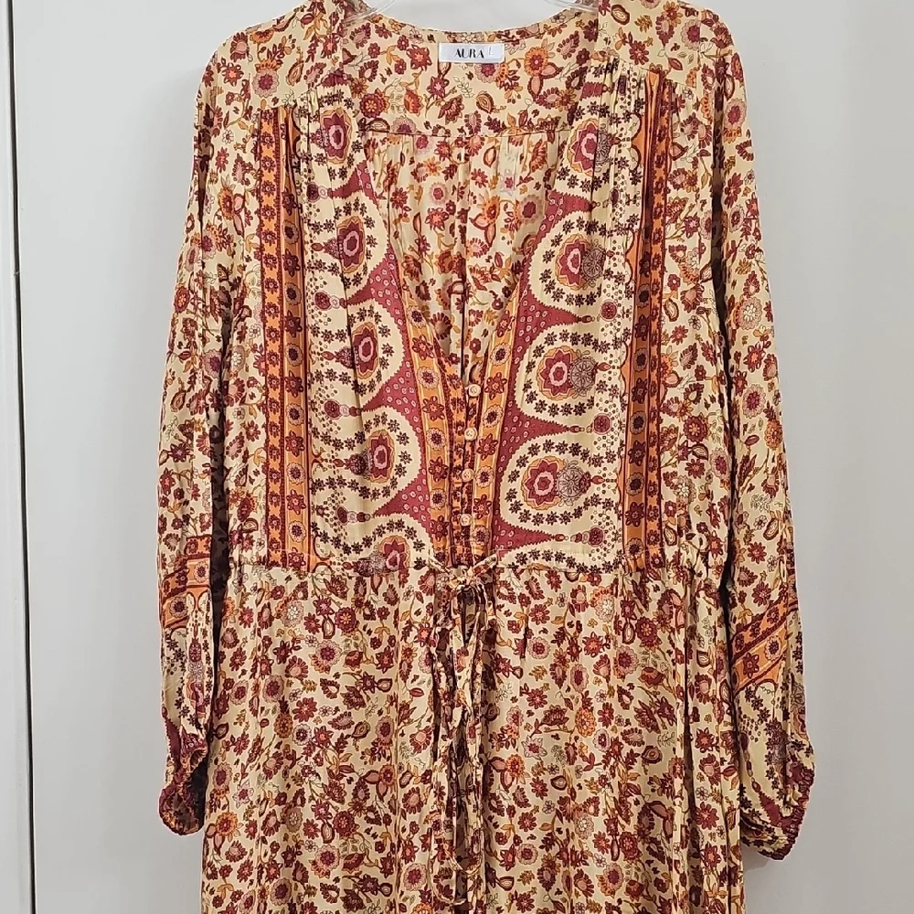 Aura Brown and Orange Ruffled Sundress - Picture 3 of 8